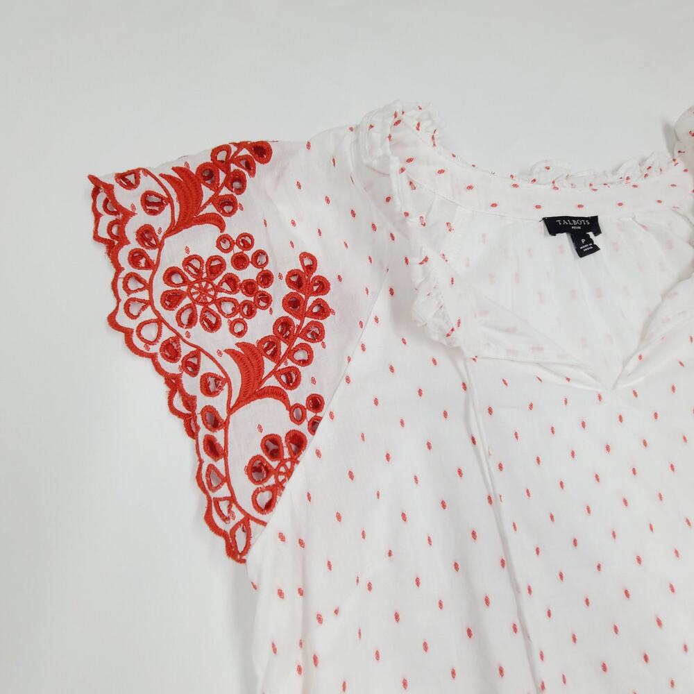 Talbots Embroidered Flutter-Sleeve Top Women's P Tassel Ties - Picture 5 of 12